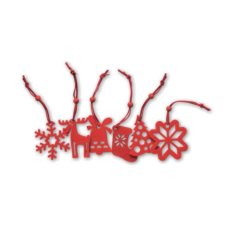 6 rote Weihnachtsdekorationen aus Filz, 6 cm - Weihnachtsaccessoire zu Großhandelspreisen 6 rote Weihnachtsdekorationen aus Filz, 6 cm - Weihnachtsaccessoire zu Großhandelspreisen