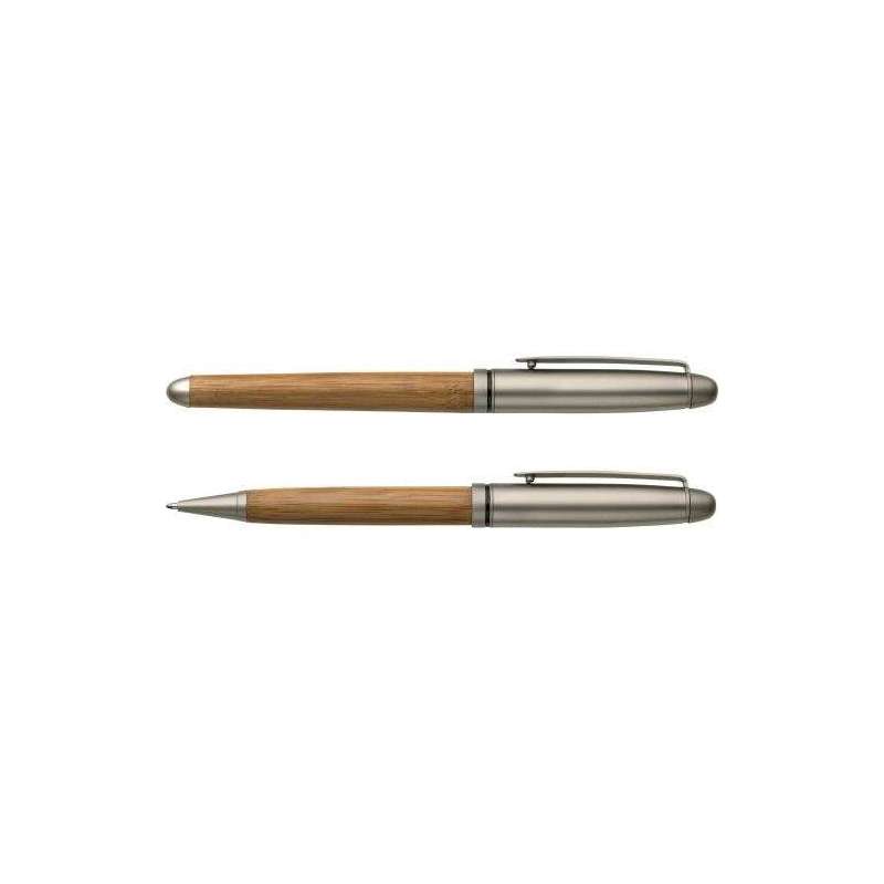 Parure de stylo bille et roller en bambou Addie - Parure de stylos à prix grossiste