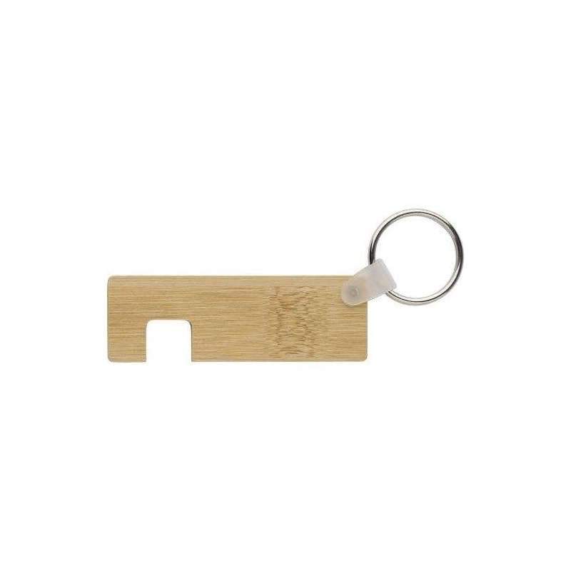 Porte-clés en bambou avec support de smartphone Orlando - Porte-clés en bois à prix grossiste