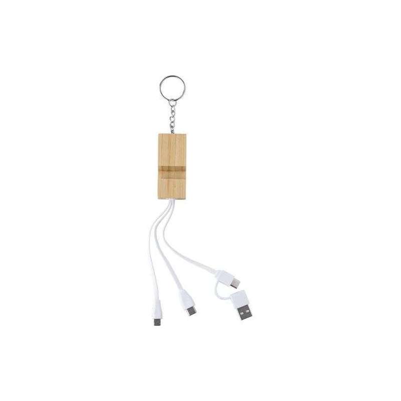 Sutton bambou charging cable keyring - Wooden key ring at wholesale prices