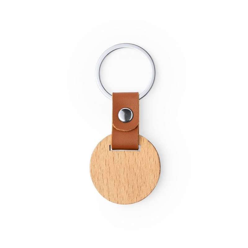 Wooden key ring with imitation leather fastener - Wood/cloth key ring at wholesale prices