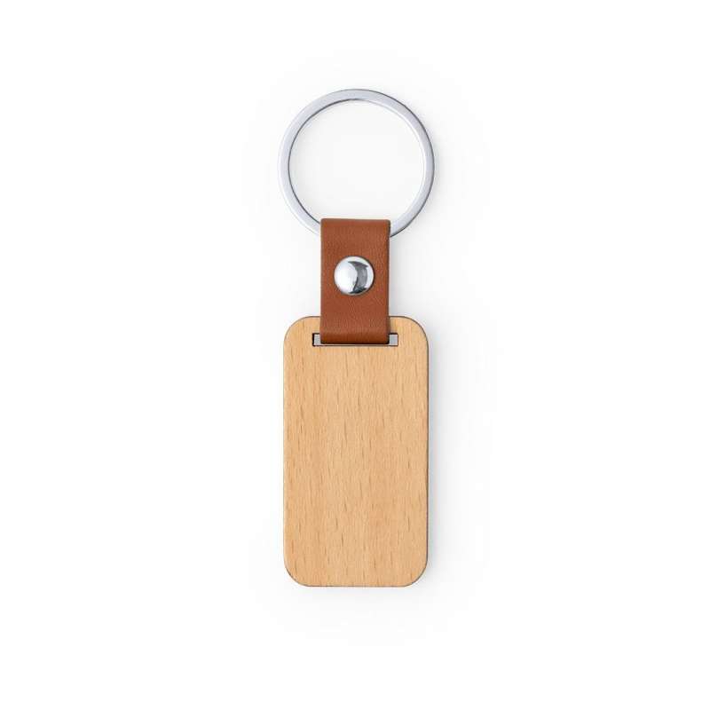 Porte-Clés bois et attache simili - Porte-clés bois/tissu à prix grossiste