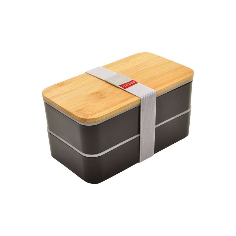 Black bambou bento 1.3 l with bambou lid - Hiking accessory at wholesale prices