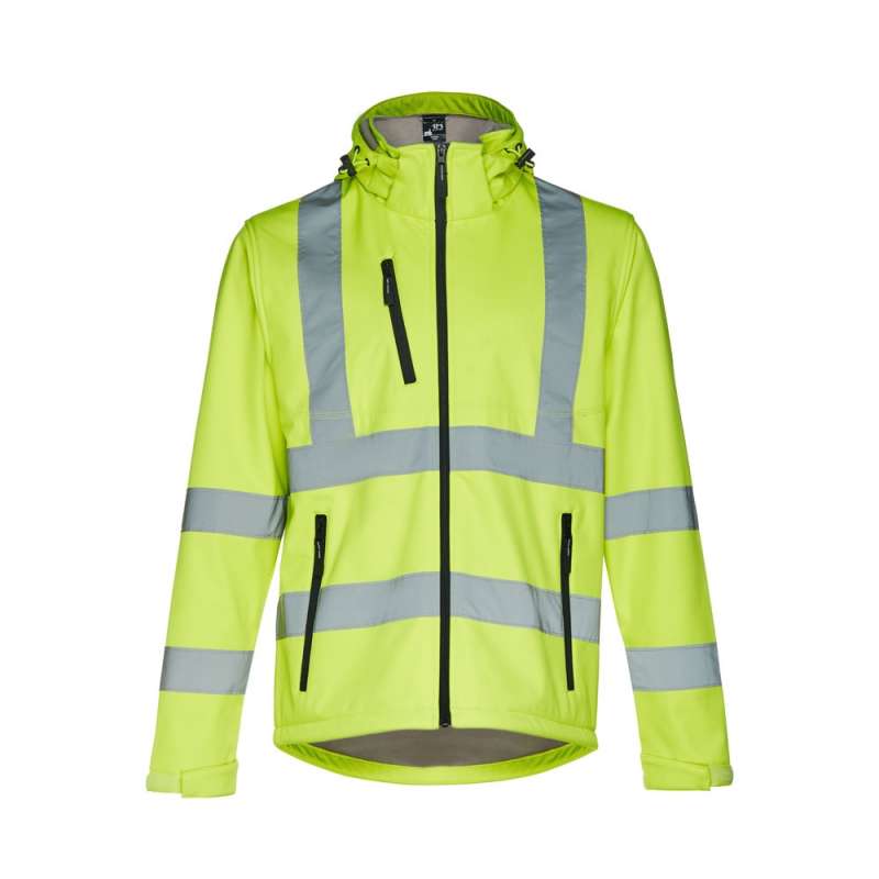 ZAGREB WORK. High-visibility technical softshell for men, with removable hood - Softshell at wholesale prices