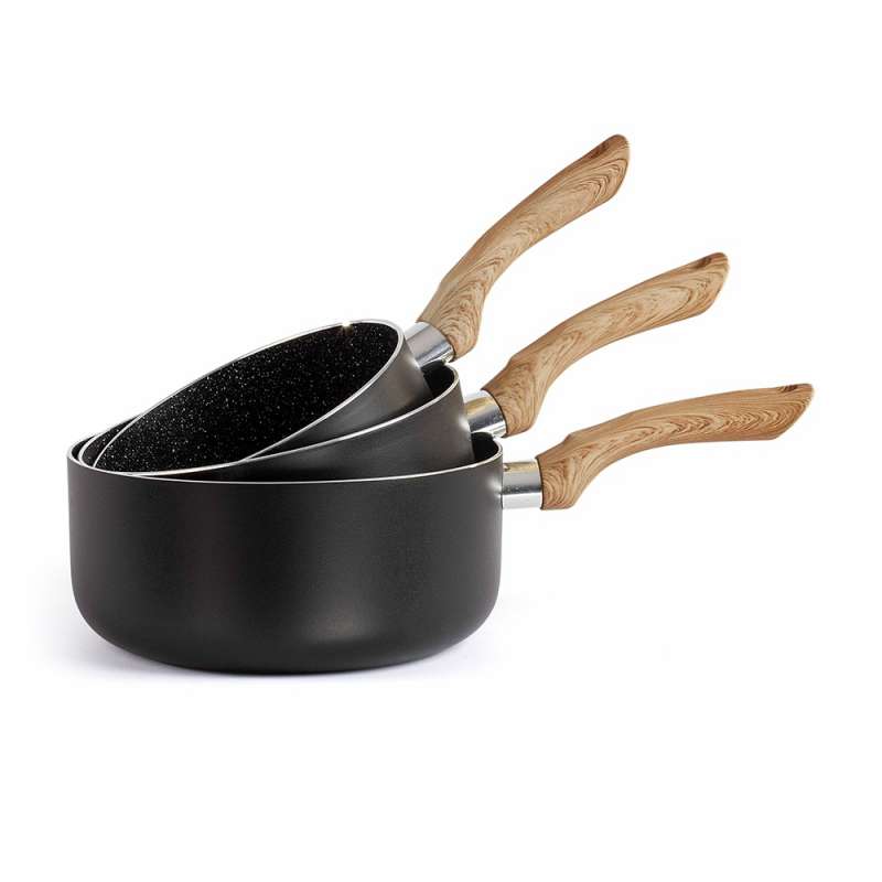 Set of 3 stone and wood-look pans - Kitchen utensil at wholesale prices