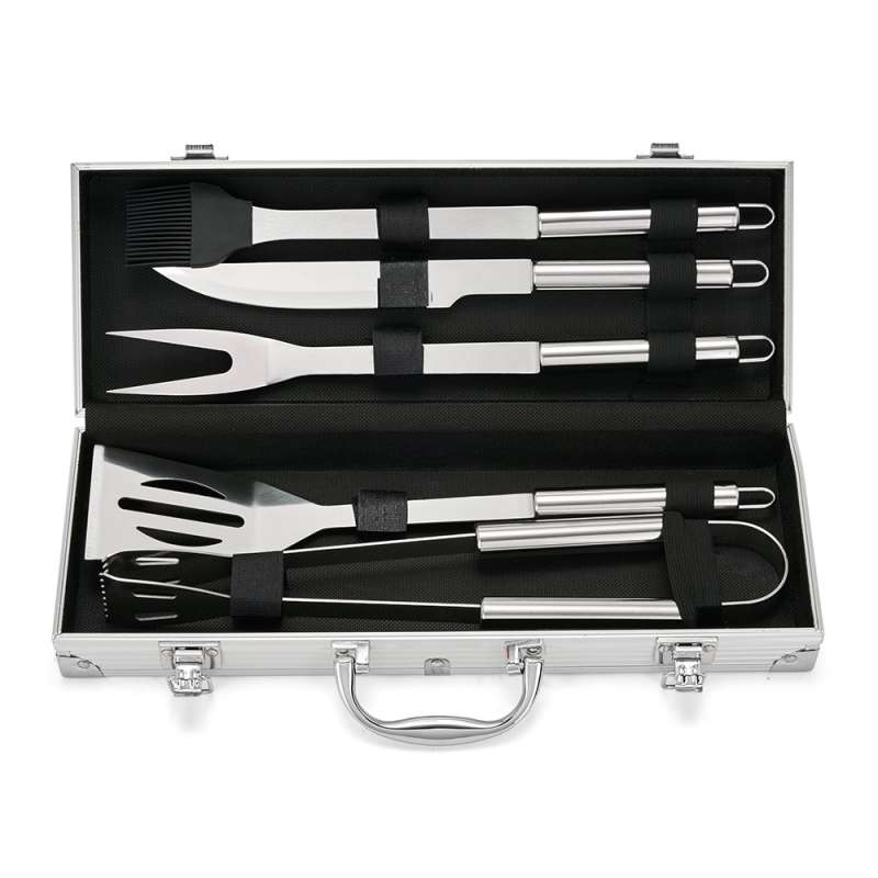 Sæt af 5 rustfrie grillredskaber i kuffert - Tilbehør til grill til engrospris