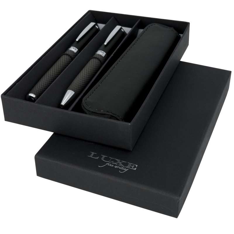 Ballpoint and rollerball pen set with Carbon case - Luxury - Pen set at wholesale prices