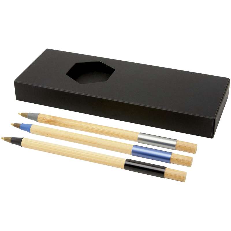 Parure Kerf de stylos en bambou, 3 pièces - Bullet - Parure de stylos à prix grossiste
