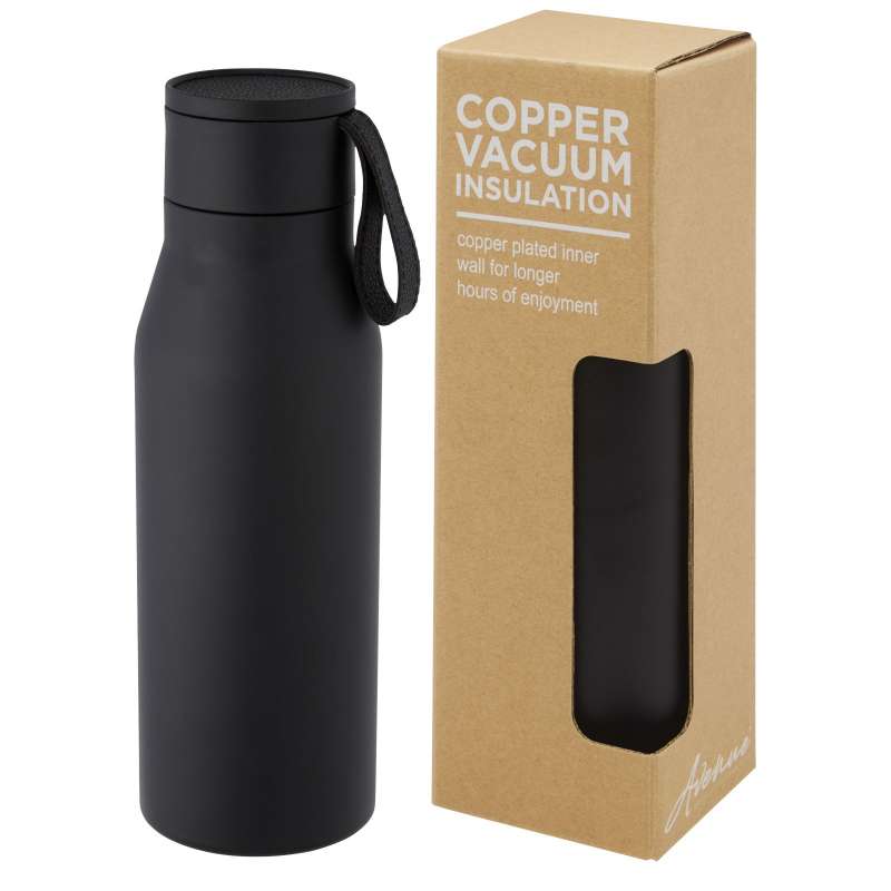 Ljungan 500 ml inox bottle with copper and vacuum insulation, with strap and PU lid - Avenue - Recyclable accessory at wholesale prices