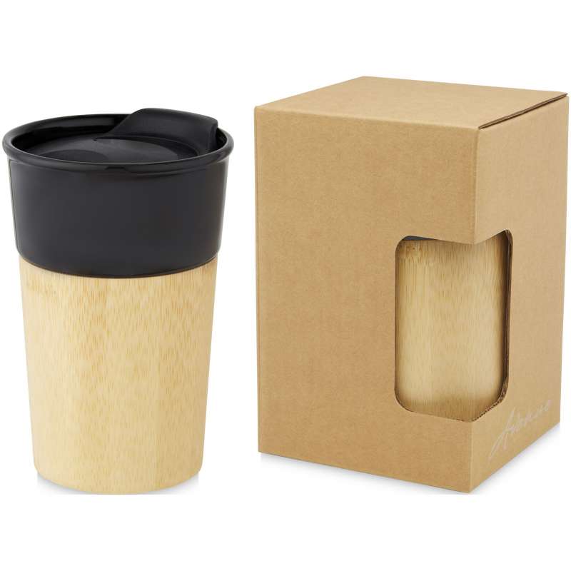 Pereira 320 ml porcelain mug with bambou outer shell - Recyclable accessory at wholesale prices