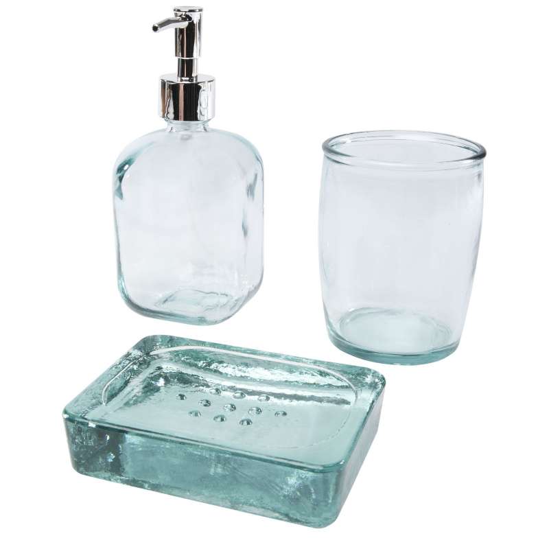 Jabony 3-piece bathroom set in recycled glass - Recyclable accessory at wholesale prices