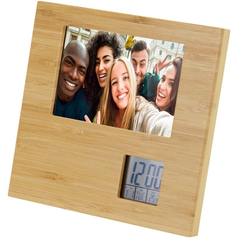 Bamboo photo frame with weather station - Photo frame at wholesale prices