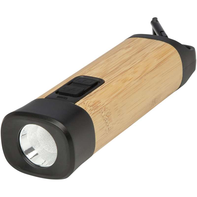 Recycled plastique torch with bambou/RCS Kuma carabiner - Flashlight at wholesale prices