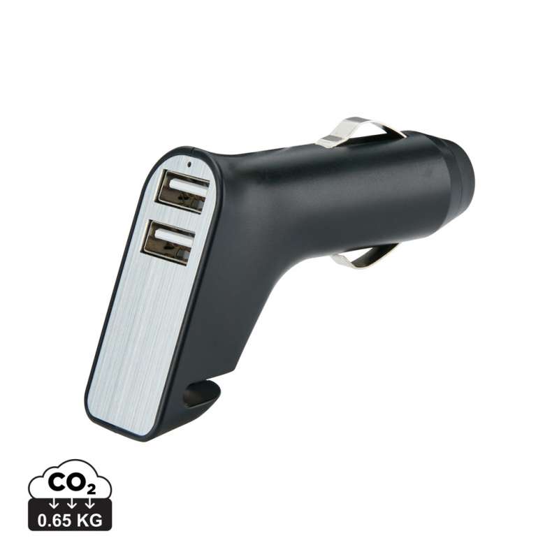 Dual cigarette-lighter charger with belt cutter and hammer - Car accessory at wholesale prices