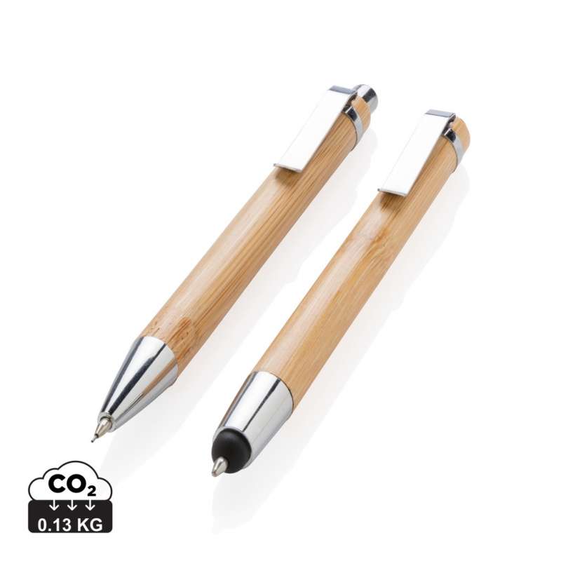 Set stylos en bambou - Parure de stylos à prix grossiste