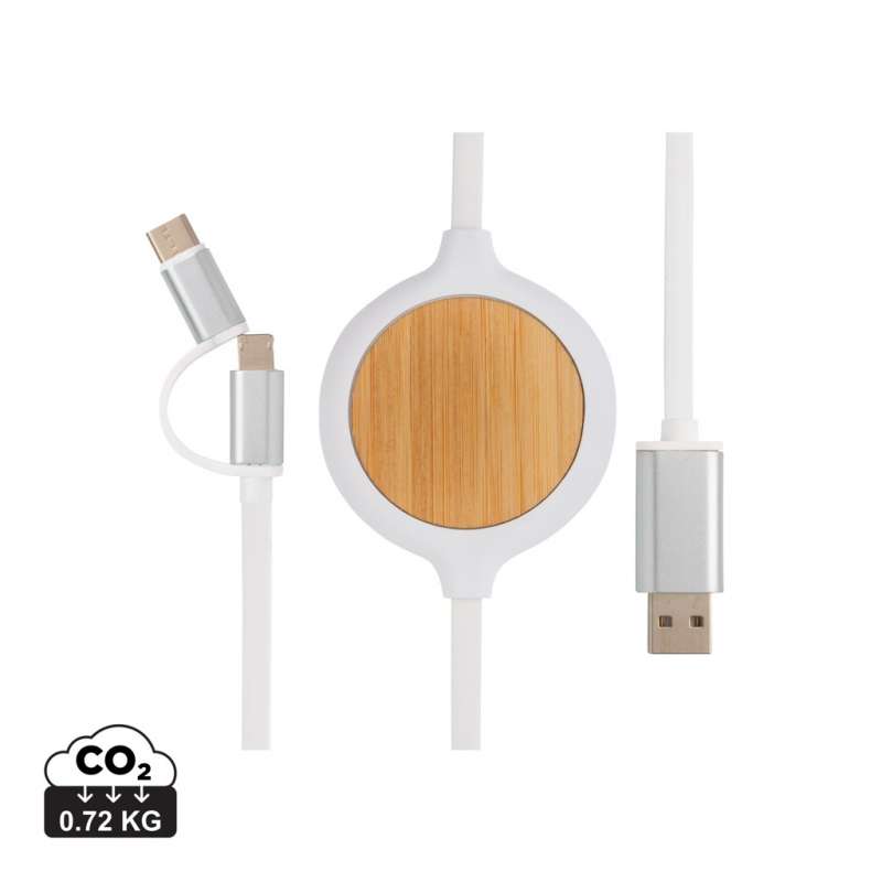 3-in-1 cable with Bamboo 5 Watts wireless charger - Phone accessories at wholesale prices