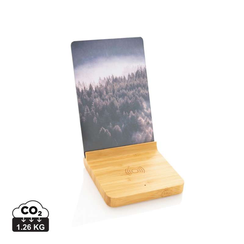 Bamboo photo frame with 5 Watts wireless charger - Photo frame at wholesale prices