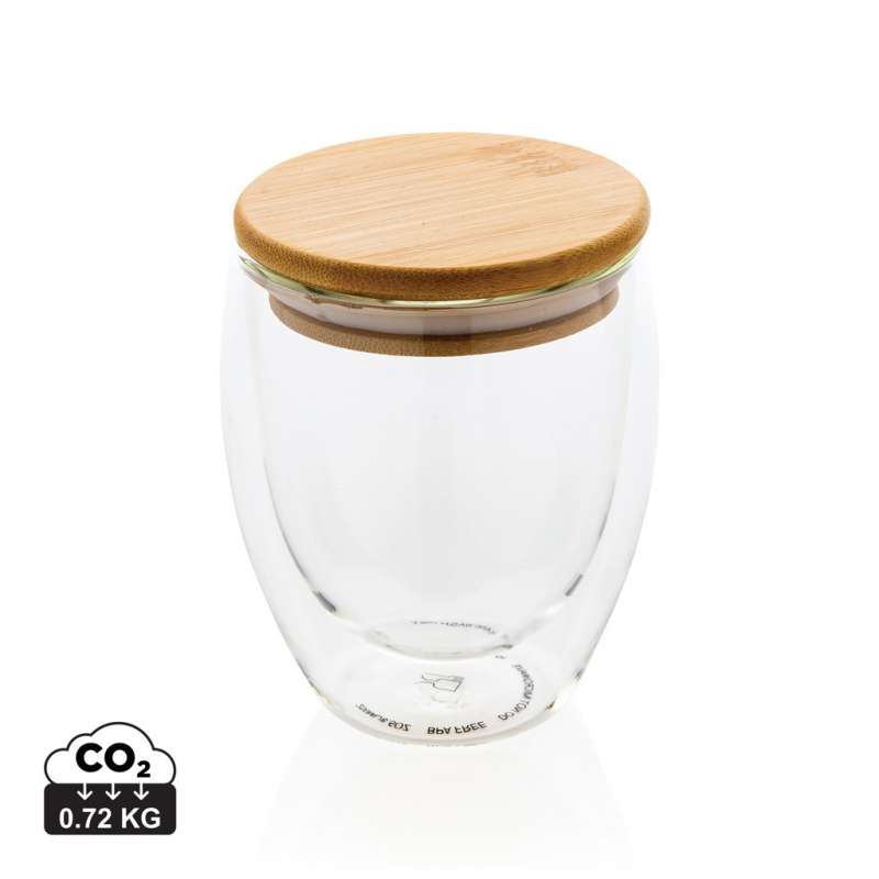 Double-walled glass 250ml with bambou lid - Wooden product at wholesale prices