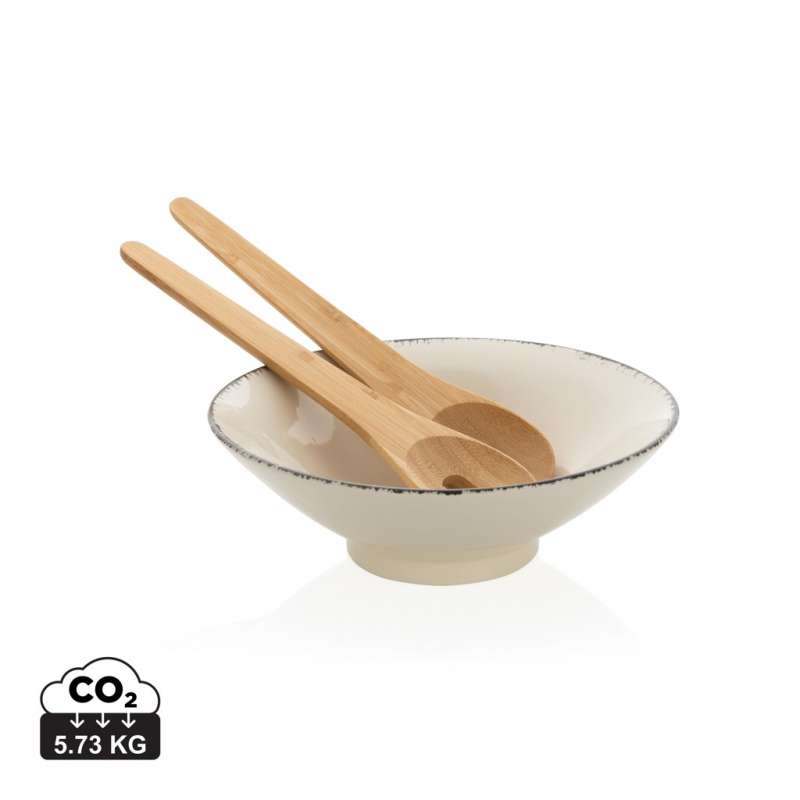 Ukiyo salad bowl with bambou cover - salad servers at wholesale prices