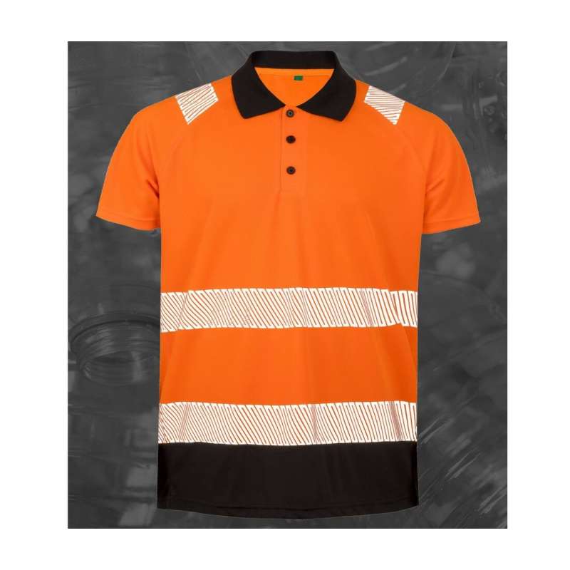 High-visibility polo shirt in recycled polyester - Recyclable accessory at wholesale prices