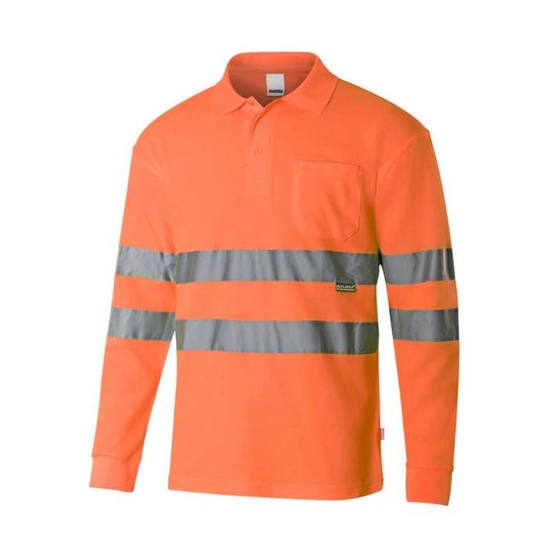 High-visibility long-sleeve polo shirt in coton/polyester - Long sleeve polo at wholesale prices