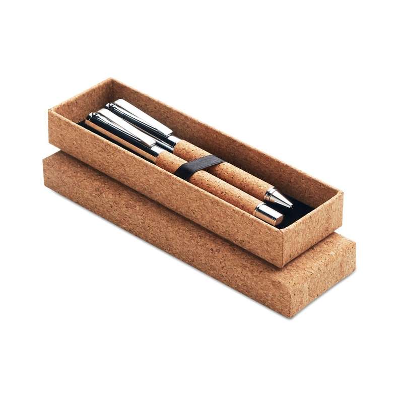 QUERCUS - Metal ballpoint pen in cork box - Pen set at wholesale prices
