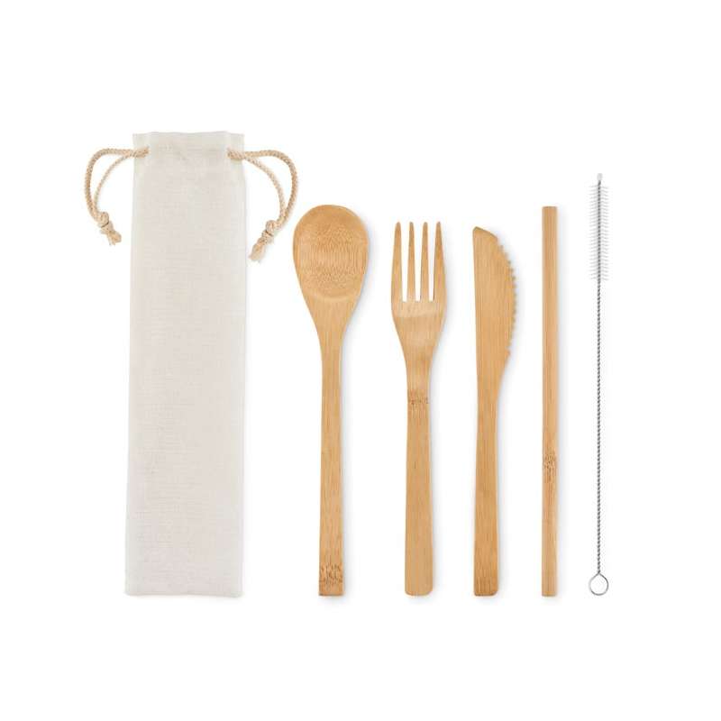 SETSTRAW - Bamboo cutlery with straw - Covered at wholesale prices