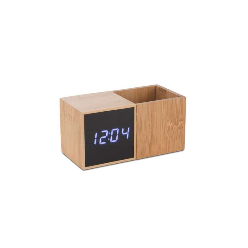 Organiseur de bureau avec horloge BAMBOO à prix de gros - Horloge à prix grossiste