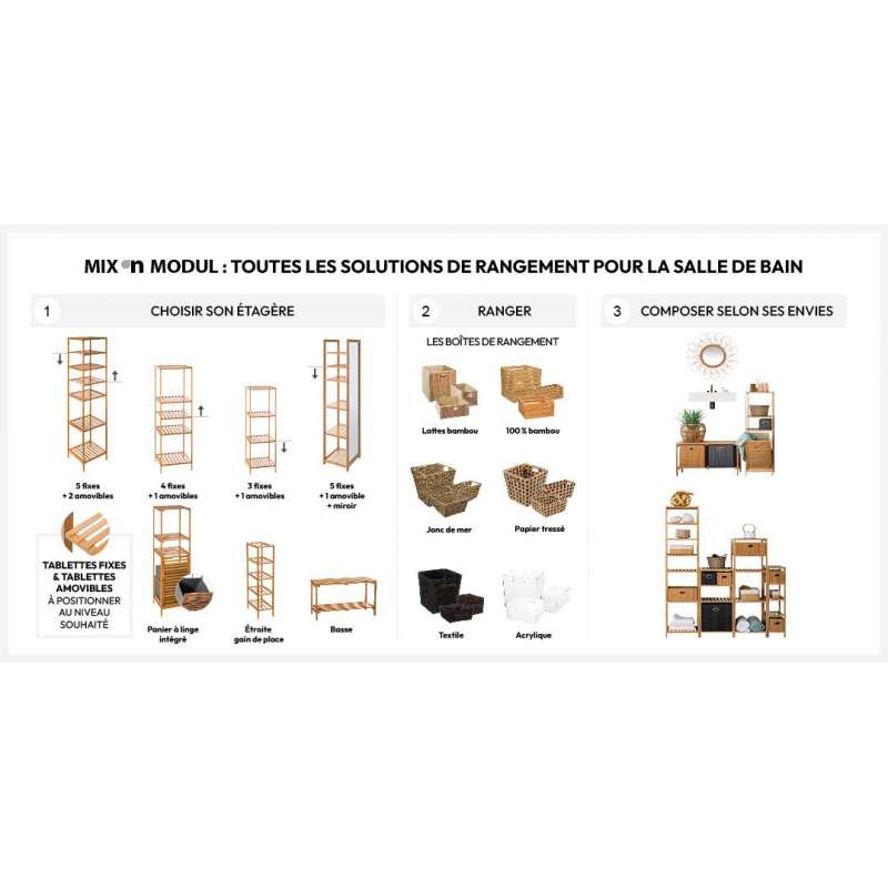 Panier de rangement carré 31x31cm en bambou - bac de rangement à prix de gros