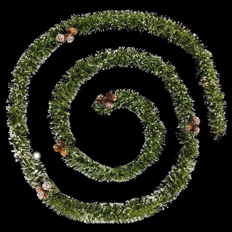 Guirlande de Noël verte pommes de pin blanc floqué D7.5 x 270cm à prix de gros - guirlande de Noël à prix grossiste