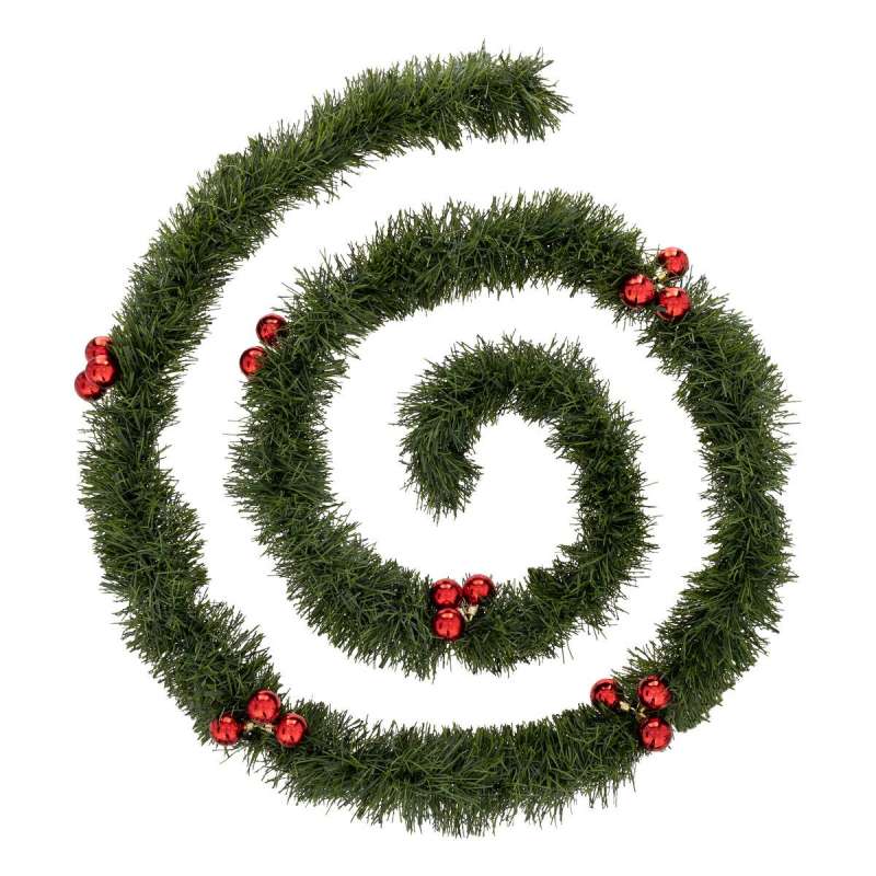 Guirlande de Noël verte décoration rouge en plastique L270cm - Boule à prix grossiste - guirlande de Noël à prix de gros