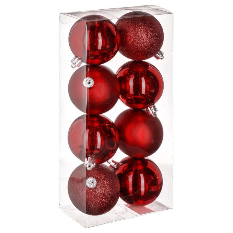 Boules de noël Colorama de Noël rouge lot de 8 en plastique recyclé D7cm à prix de gros - Boule de Noël à prix grossiste