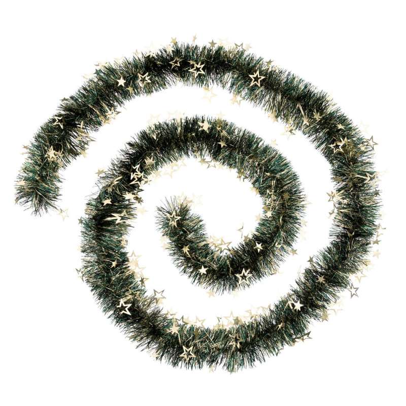 Guirlande de noël étoile embossées Delice 125x6x3m - Vert/doré à prix de gros - guirlande de Noël à prix grossiste