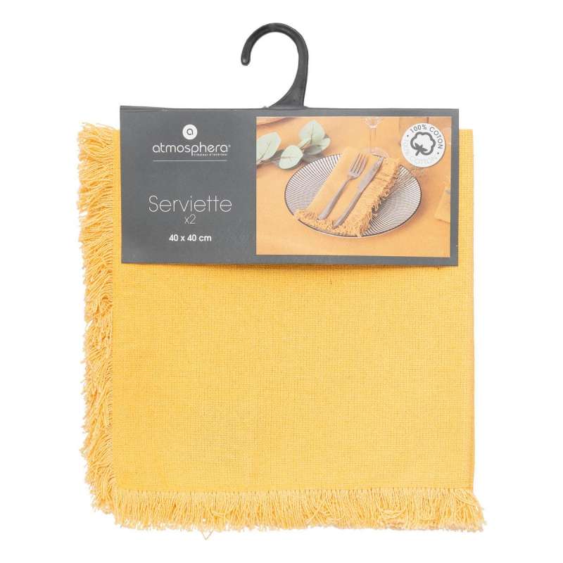 Lot de 2 serviettes de table Maha jaune moutarde 40x40cm - Serviettes de table à prix grossiste