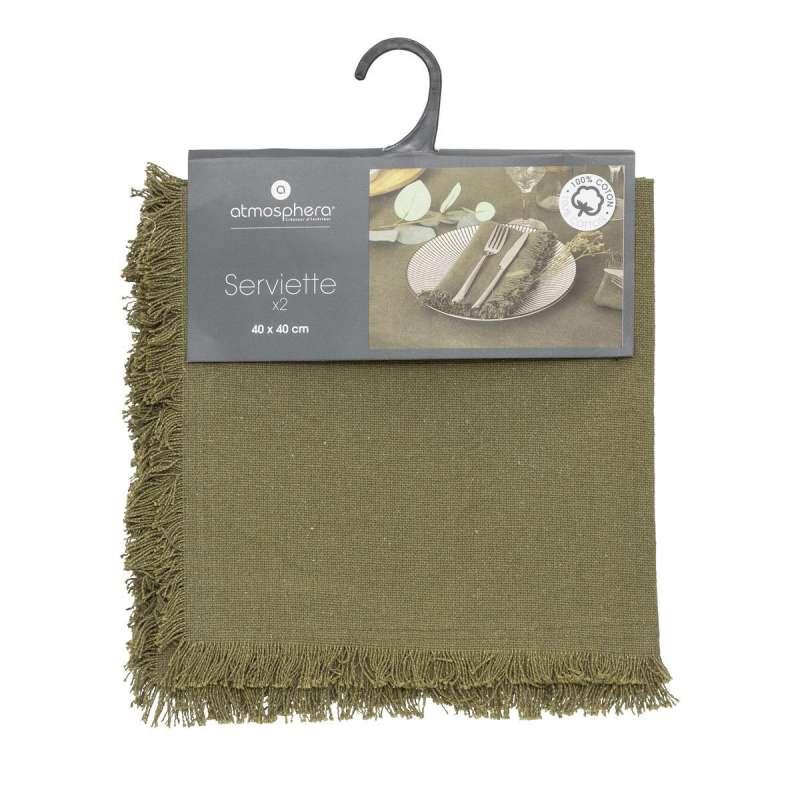 Lot de 2 serviettes de table Maha vert kaki 40x40cm à prix de gros - Serviettes de table à prix grossiste