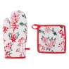 Gant et manique Noël Atelier des lutins coton blanc motif baies - Gant de cuisine à prix de gros Gant et manique Noël Atelier des lutins coton blanc motif baies - Gant de cuisine à prix de gros