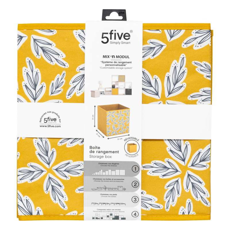 Boîte de rangement Mix 'n' Modul motif folia jaune 31x31cm - bac de rangement à prix de gros