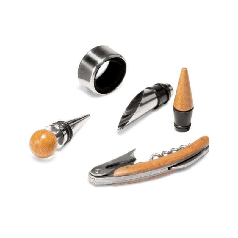 Wood and Metal Wine Set with Cork Gift Box - Sommelier set at wholesale prices