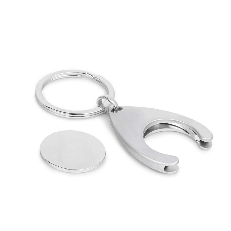 Metallisk nøgleholder med jeton, 32 x 40 mm til engrospris - Nøglehænger med mønt til engrospris