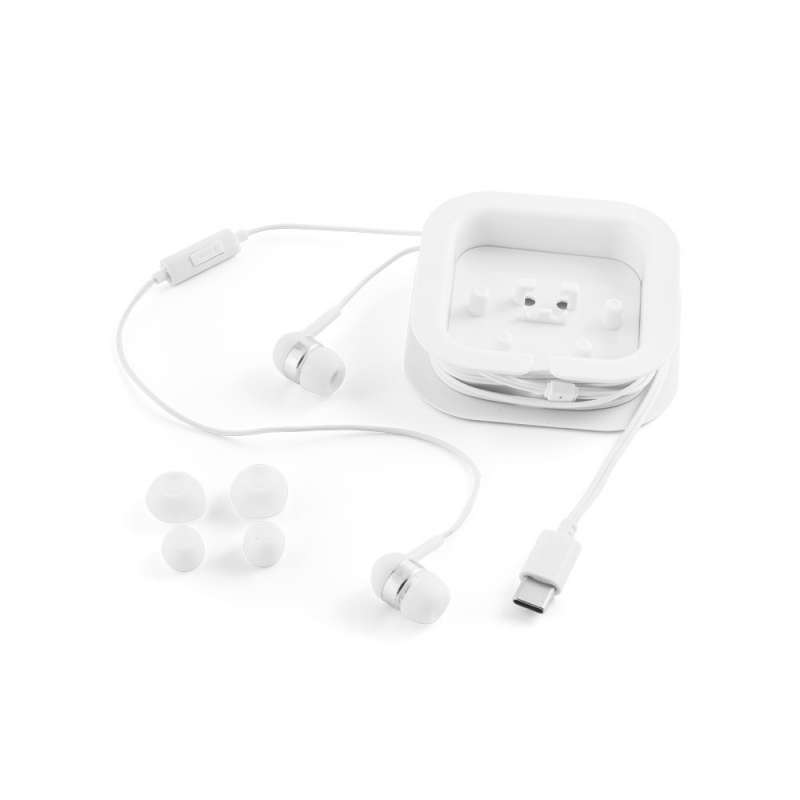 Auriculares ABS reciclado com microfone integrado - Acessório reciclável a preço grossista