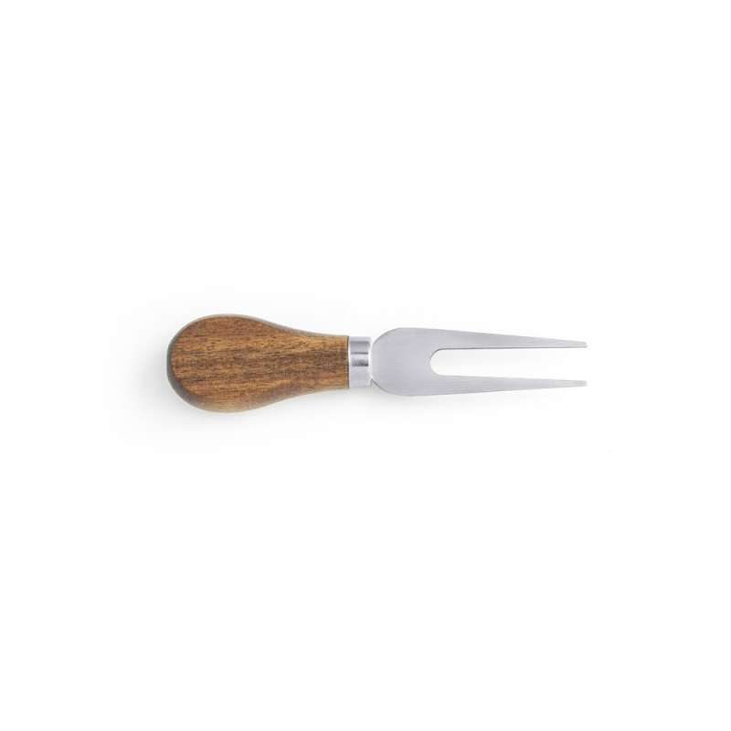 CASSIA. Plateau à fromage en bois d'acacia avec deux ustensiles - Couteau à fromage à prix grossiste