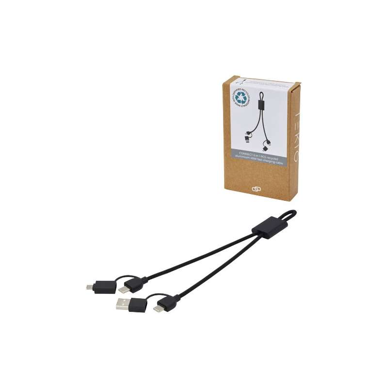 Câble de charge rapide Connect 6-en-1 de 45 W en aluminium recyclé certifié RCS à prix grossiste - Cable de charge à prix de gros