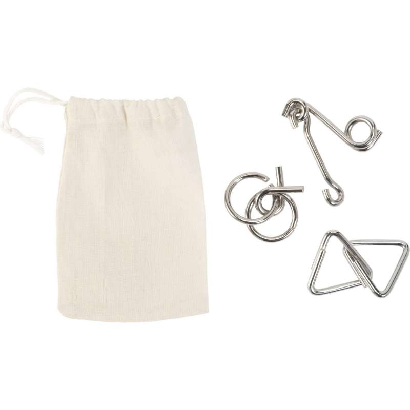 Set of 3 Metal Brain Teasers in Pouch at wholesale prices - Travel set at wholesale prices