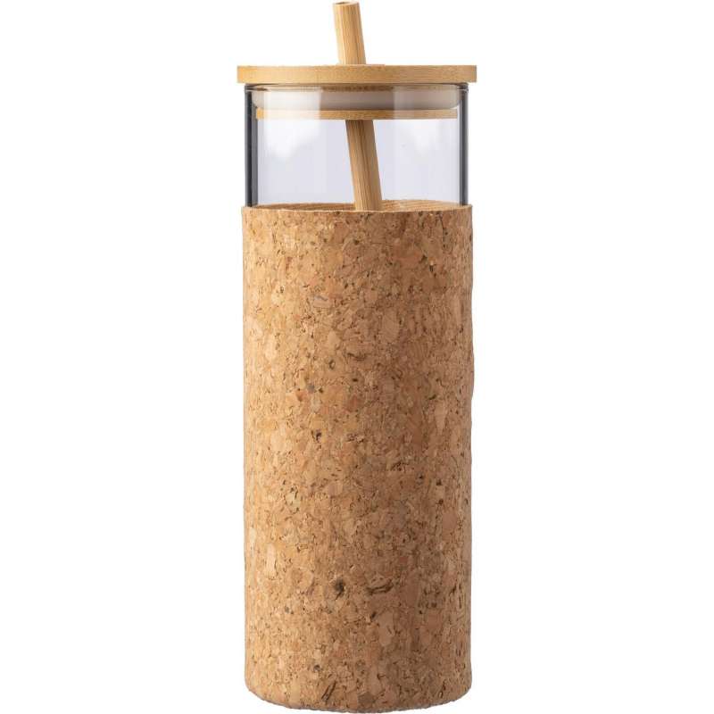 Gobelet de 450 ml en verre et bambou Marlies à prix de gros - Verre avec paille à prix grossiste Gobelet de 450 ml en verre et bambou Marlies à prix de gros - Verre avec paille à prix grossiste