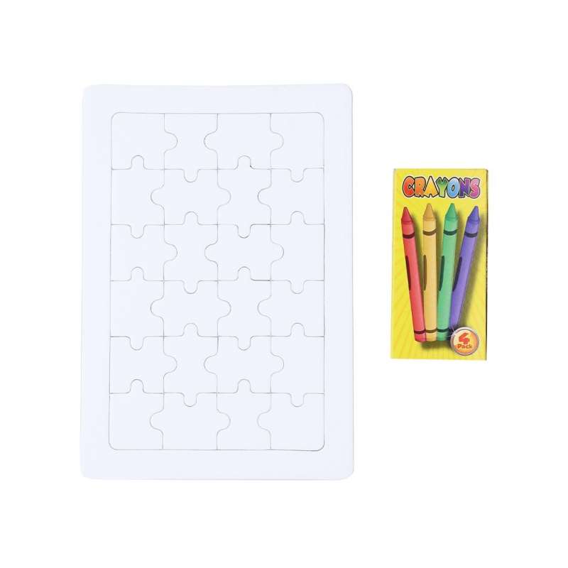 Puzzle bianco 24 pezzi con 4 pastelli - Gioco e giocattolo a prezzi all'ingrosso