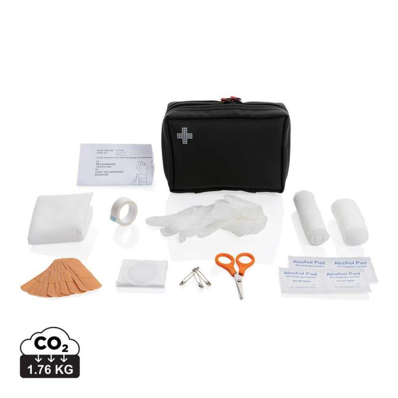 Set de premiers secours en PU nubuck recyclé RCS - Trousse de secours à prix grossiste Set de premiers secours en PU nubuck recyclé RCS - Trousse de secours à prix grossiste