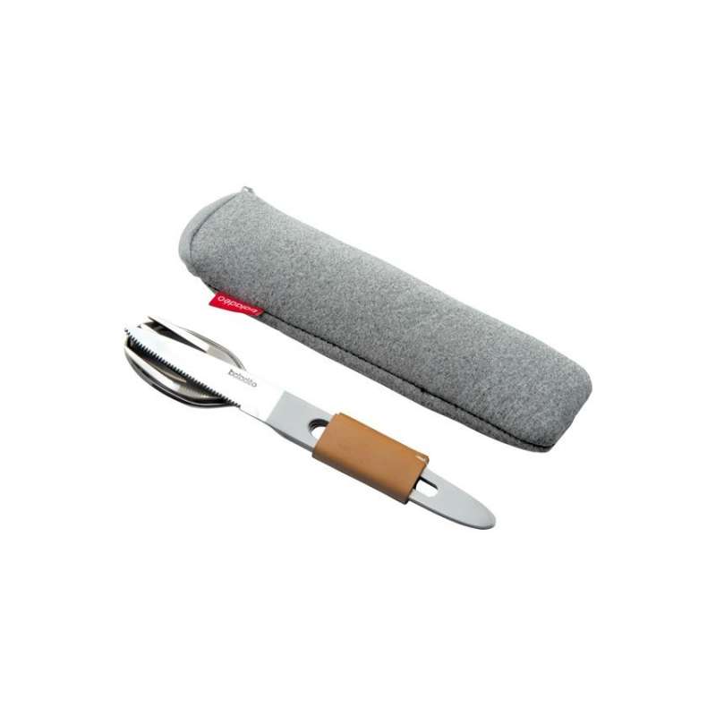 Set de cubiertos metálicos 3 en 1 con funda gris a precios de mayorista - Cubierto a precios de mayorista