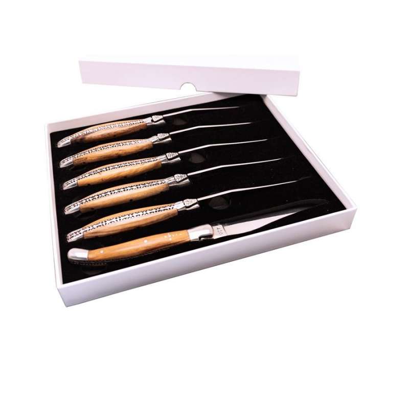 Set van 6 tafelmessen, olijfhout 23 cm - tafelmes tegen groothandelsprijzen