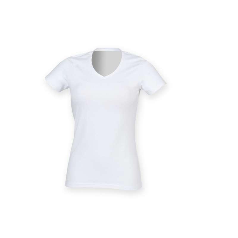 Damen V-Ausschnitt Stretch T-Shirt, lang zu Großhandelspreisen - Damen T-Shirt zu Großhandelspreisen
