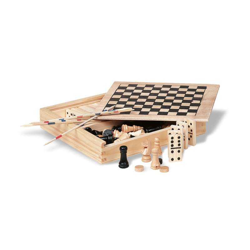 4 jeux dans une boîte en bois - Jeu de voyage à prix de gros